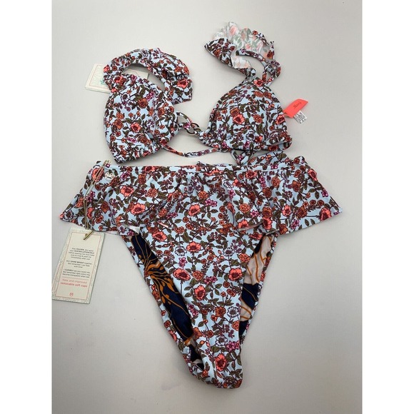 MAAJI Joy Follows Floral Bikini Ruffle Blue SIZE MEDIUM 2-Piece NWT - Picture 2 of 6